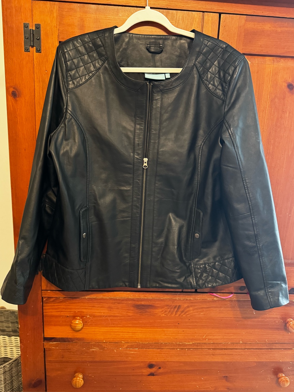Black Quilted Detail Faux Leather Jacket - Women